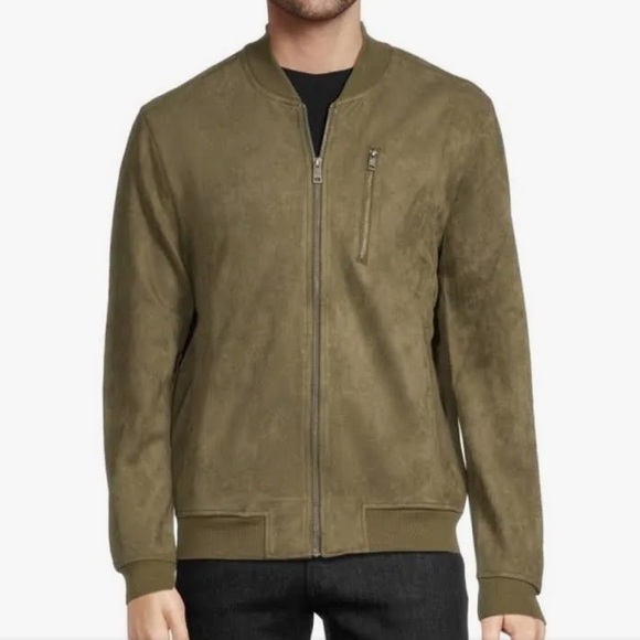 Ben Sherman Mens Faux Suede Bomber Jacket XL Full Zip Long...